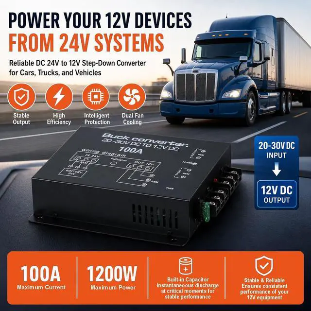 Alt view image 2 of 7 - DC 24V to 12V Step Down Voltage Converter, 100A 1200W DC Buck Converter Voltage Regulator for Car, Truck and Vehicle