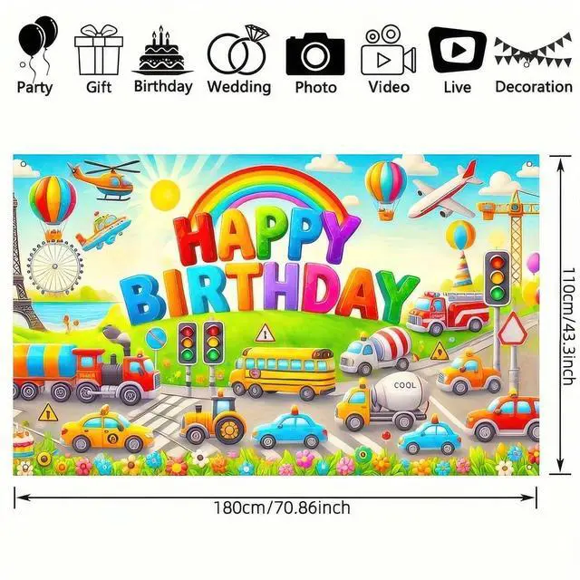 Alt view image 2 of 7 - Car Birthday Backdrop 70x43 Inch Transportation Party Decor | Transportation Birthday Decorations Truck Backdrop Boys Birthday Party Decorations Photography Supplies