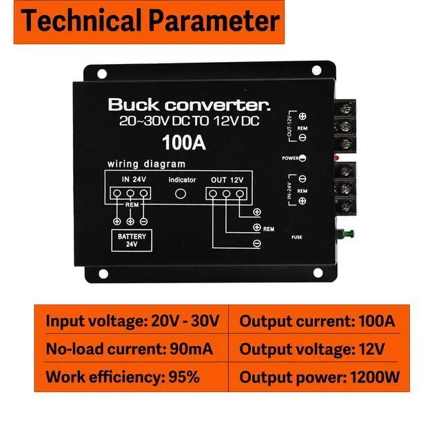 Alt view image 4 of 7 - DC 24V to 12V Step Down Voltage Converter, 100A 1200W DC Buck Converter Voltage Regulator for Car, Truck and Vehicle