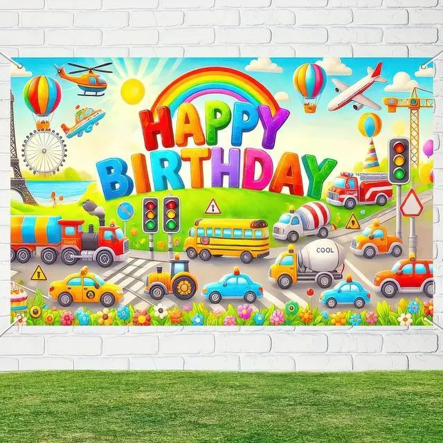 Alt view image 3 of 7 - Car Birthday Backdrop 70x43 Inch Transportation Party Decor | Transportation Birthday Decorations Truck Backdrop Boys Birthday Party Decorations Photography Supplies