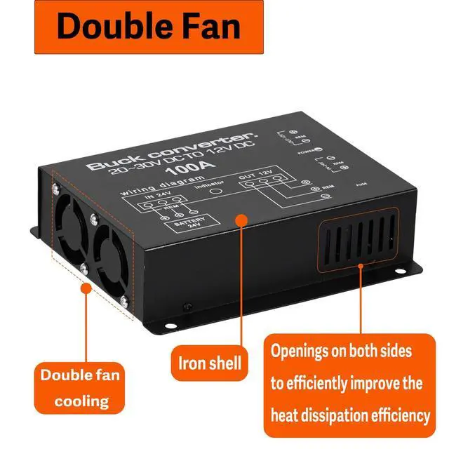 Alt view image 5 of 7 - DC 24V to 12V Step Down Voltage Converter, 100A 1200W DC Buck Converter Voltage Regulator for Car, Truck and Vehicle