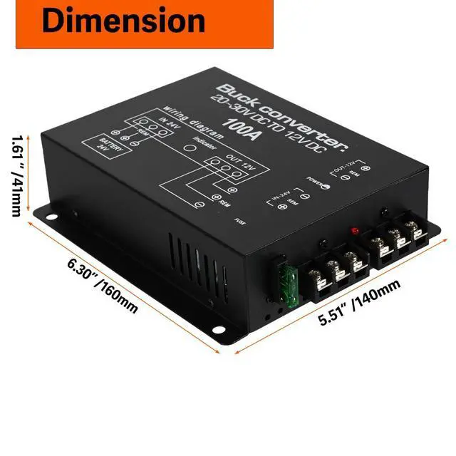 Alt view image 7 of 7 - DC 24V to 12V Step Down Voltage Converter, 100A 1200W DC Buck Converter Voltage Regulator for Car, Truck and Vehicle