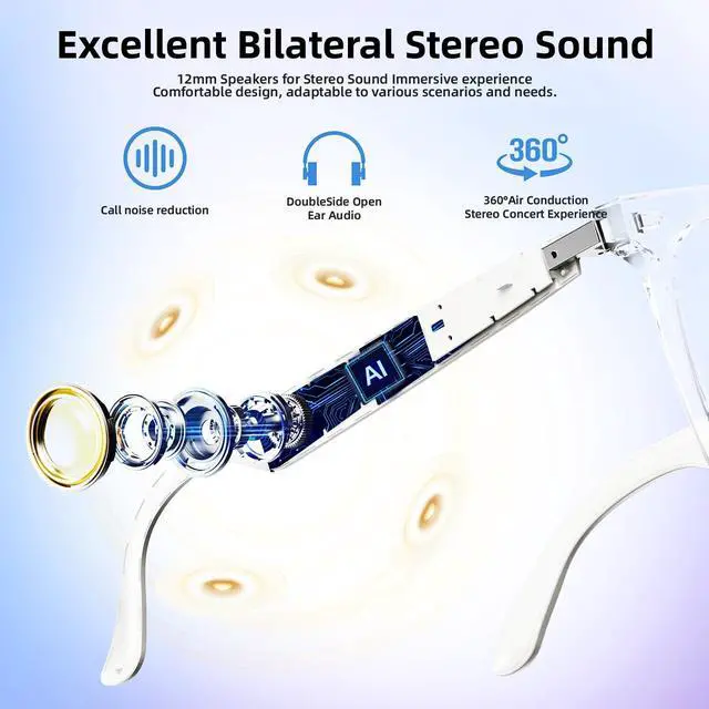 Alt view image 3 of 6 - Smart Glasses, Bluetooth Glasses for Men Women, UV Protection, Real Time Translation with 144+Languages, AI Glasses with Chat GPT Bluetooth 5.4 for Meeting Daily Use Travel Business