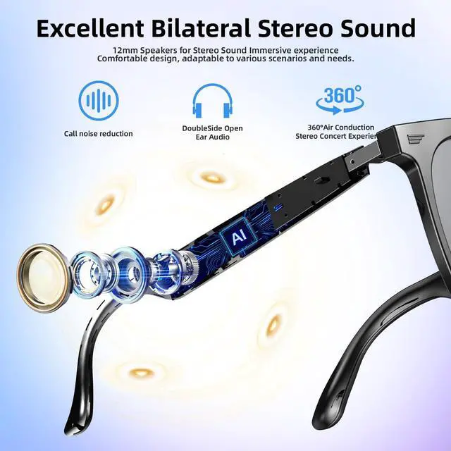 Alt view image 3 of 6 - Smart Glasses, Bluetooth Glasses for Men Women, UV Protection, Real Time Translation with 144+Languages, AI Glasses with Chat GPT Bluetooth 5.4 for Meeting Daily Use Travel Business