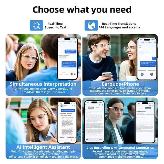Alt view image 5 of 6 - Smart Glasses, Bluetooth Glasses for Men Women, UV Protection, Real Time Translation with 144+Languages, AI Glasses with Chat GPT Bluetooth 5.4 for Meeting Daily Use Travel Business