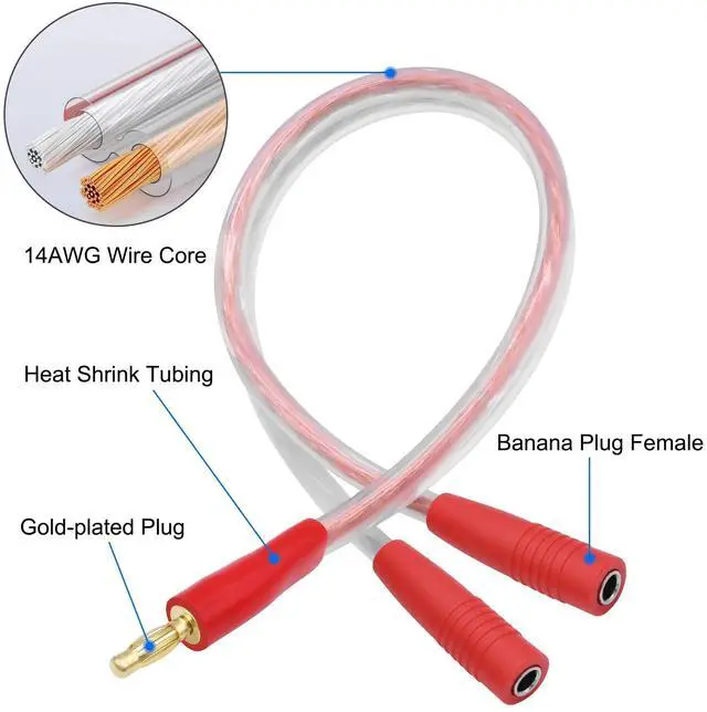 Alt view image 3 of 7 - 4mm Banana Plug Male to Dual Female Splitter 1 to 2 Audio Extension | Cable 14AWG HIFI Speaker Cable with 4mm Banana Plugs Gold-Plated Connector Speaker Wire for Stage & Studio Recording - 1Pair