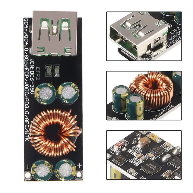 Alt view image 3 of 6 - 60W 6-35V DC to USB Type C PD 3.0 QC4 Type A QC3.0 DC Fast Charge 12V 24V Step-Down Power Module USB Type-C Mobile Phone Quick Charge Adapter (2pcs)