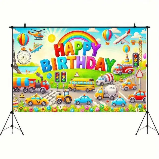 Alt view image 7 of 7 - Car Birthday Backdrop 70x43 Inch Transportation Party Decor | Transportation Birthday Decorations Truck Backdrop Boys Birthday Party Decorations Photography Supplies