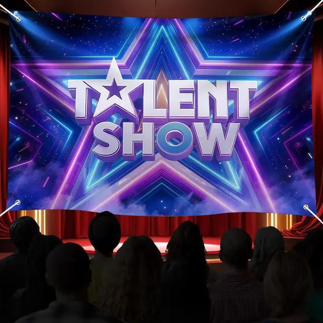 Alt view image 3 of 6 - Talent Show Backdrop Glow Spotlight Glitter Stars Stage Background for Kids Performance, Magic Shows, Birthday Party Decor, Photo Booth Props and Stage Decorations 72x43 Inch