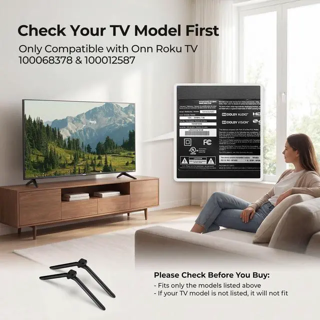 Alt view image 2 of 7 - Metal TV Legs Only for Onn 100068378 & 100012587 Replacement TV Stand Legs for Onn Roku TV Listed wr Anti-Slip Pads, Easy Installation, Heavy Duty Base wr Screws & Instructions