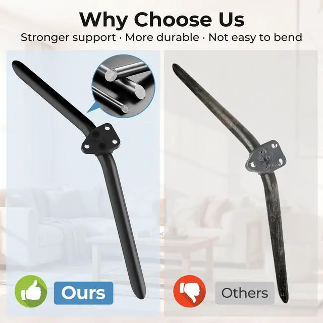 Alt view image 3 of 7 - Metal TV Legs Only for Onn 100068378 & 100012587 Replacement TV Stand Legs for Onn Roku TV Listed wr Anti-Slip Pads, Easy Installation, Heavy Duty Base wr Screws & Instructions
