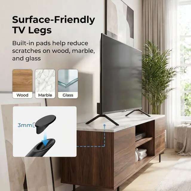 Alt view image 4 of 7 - Metal TV Legs Only for Onn 100068378 & 100012587 Replacement TV Stand Legs for Onn Roku TV Listed wr Anti-Slip Pads, Easy Installation, Heavy Duty Base wr Screws & Instructions