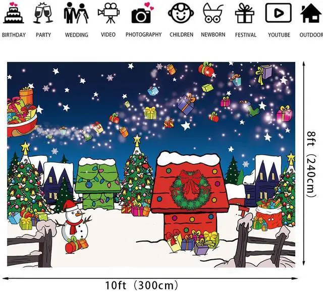 Alt view image 6 of 7 - Christmas Red House Backdrop 10x8FT Comic Winter Xmas Tree Snow Night Kennel Photography Background for Family Kid Christmas Holiday Birthday Party Decoration Supplies Photo Props