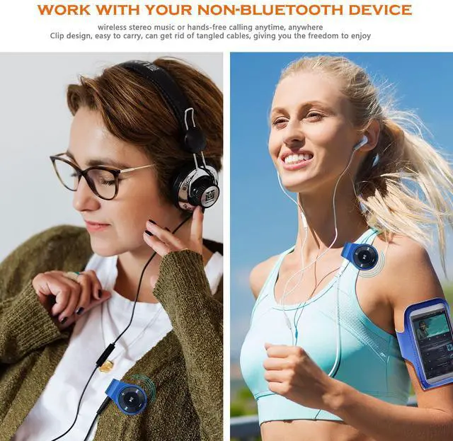 Alt view image 5 of 7 - Clip-on Bluetooth Audio Receiver with Microphone, Wireless Adapter for Headphones and Audio Devices
