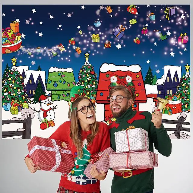 Alt view image 4 of 7 - Christmas Red House Backdrop 10x8FT Comic Winter Xmas Tree Snow Night Kennel Photography Background for Family Kid Christmas Holiday Birthday Party Decoration Supplies Photo Props