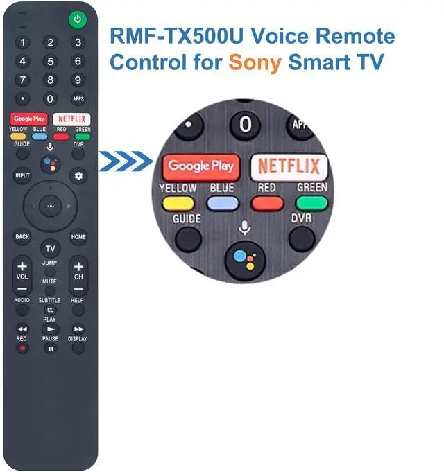 Alt view image 2 of 4 - RMF-TX500U Voice Remote for All Sony TV, Replacement Remote for All Sony LCD LED HDTV Smart TV with Google Play, Netflix Buttons