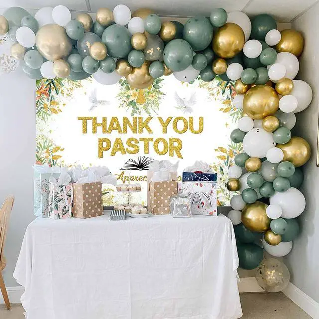Alt view image 3 of 7 - Thank You Pastor Backdrop 8x6FT Greenery Pastor Appreciation Week Banner Background Bible Cross Appreciation Month Party Decorations Supplies Photo Props