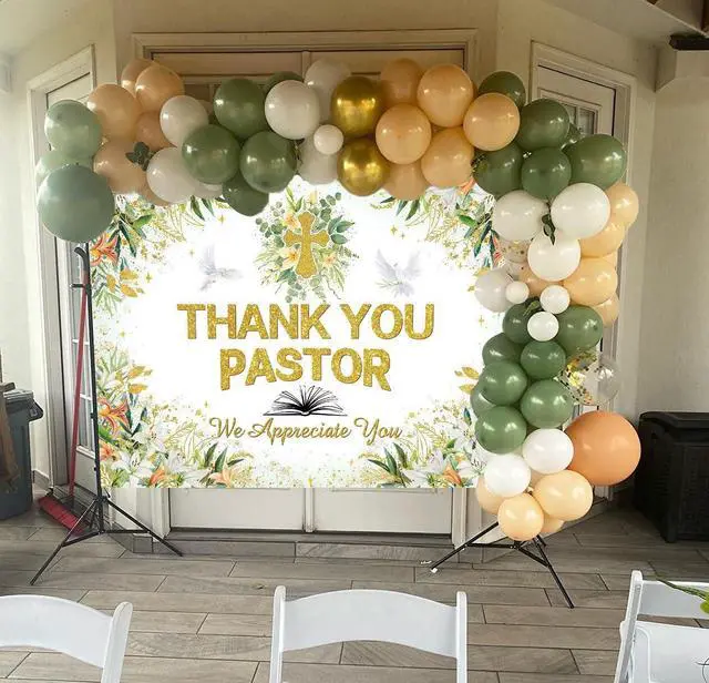 Alt view image 5 of 7 - Thank You Pastor Backdrop 8x6FT Greenery Pastor Appreciation Week Banner Background Bible Cross Appreciation Month Party Decorations Supplies Photo Props
