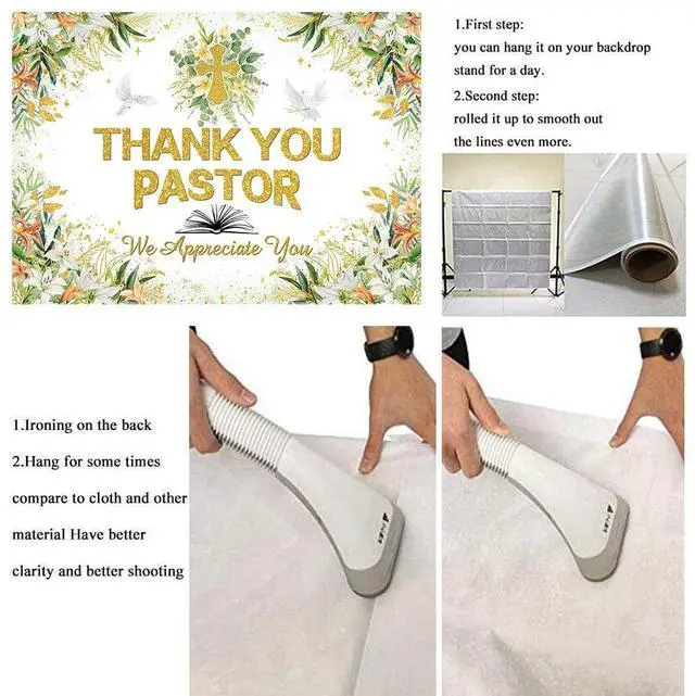 Alt view image 7 of 7 - Thank You Pastor Backdrop 8x6FT Greenery Pastor Appreciation Week Banner Background Bible Cross Appreciation Month Party Decorations Supplies Photo Props