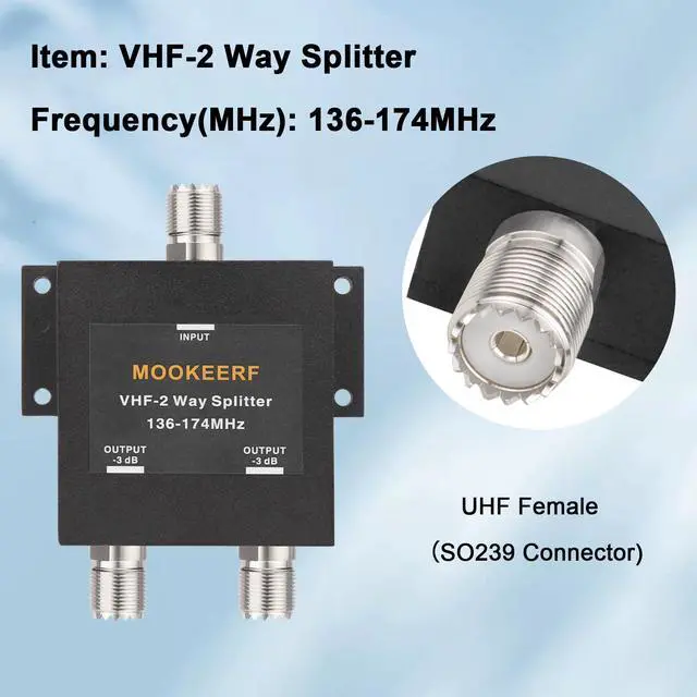 Alt view image 2 of 6 - VHF-2 Way Splitter for 136-174MHz HAM CB or VHF Radio 50 Ohm VHF Splitter with UHF Female (SO-239) Connector