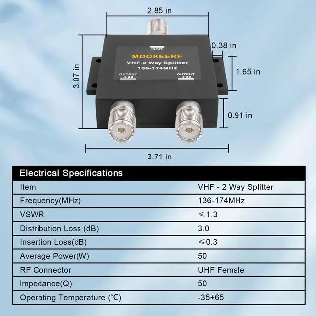 Alt view image 3 of 6 - VHF-2 Way Splitter for 136-174MHz HAM CB or VHF Radio 50 Ohm VHF Splitter with UHF Female (SO-239) Connector
