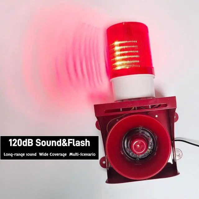 Alt view image 6 of 6 - AC110V Industrial Siren Alarm with Strobe Light, 120dB Loud Horn & Red Beacon, Wi-Fi Smart Socket Compatible (WiFi Socket Not Included), Waterproof Indoor/Outdoor Safety Warning Alarm