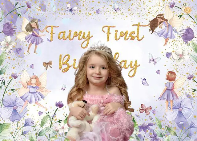 Alt view image 3 of 6 - Purple Fairy First Birthday Backdrop 8x6ft | Floral Fairy Girls 1st Photography Background Purple Tale Theme Birthday Party Decorations