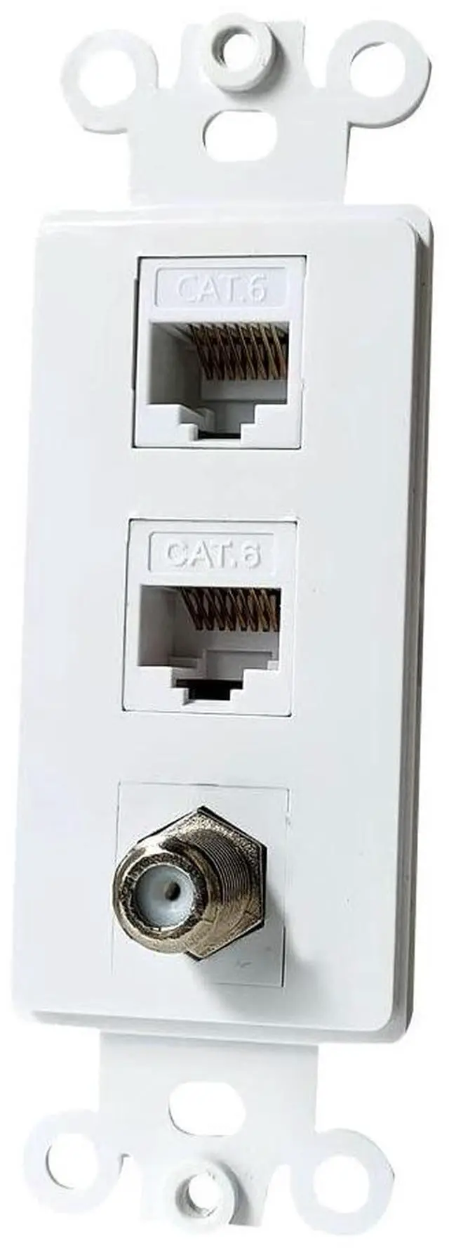 Main image of 2 Ethernet 1 Coax Wall Plate Insert - Dual CAT6 RJ45 and Single Coaxial Keystone Insert for Midsize/Oversize Faceplate