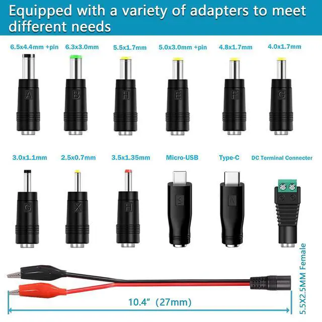 Alt view image 5 of 6 - 15V 2A Power Supply Charger with 12 Adapter Plugs (Input AC 100V-240V, Output DC 15 Volt 2 Amp 30 Watt) Adapter Switching Transformer Converter DC 5.5mm x 2.1mm / 5.5mm x 2.5mm Universal