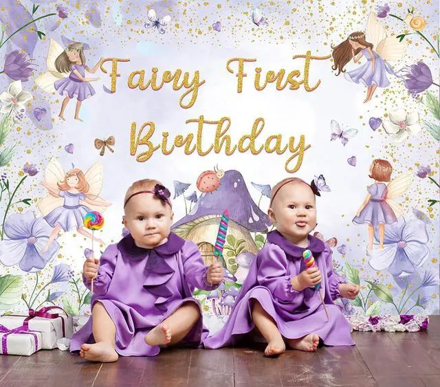 Alt view image 4 of 6 - Purple Fairy First Birthday Backdrop 8x6ft | Floral Fairy Girls 1st Photography Background Purple Tale Theme Birthday Party Decorations