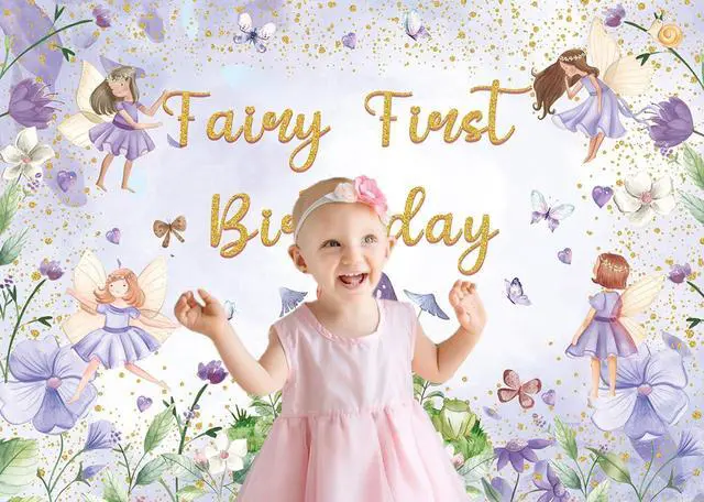 Alt view image 5 of 6 - Purple Fairy First Birthday Backdrop 8x6ft | Floral Fairy Girls 1st Photography Background Purple Tale Theme Birthday Party Decorations