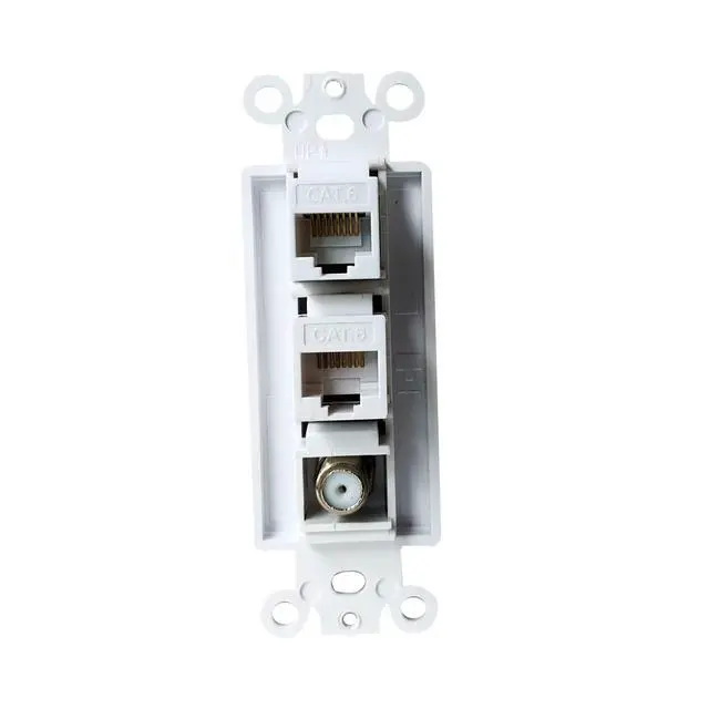 Alt view image 2 of 3 - 2 Ethernet 1 Coax Wall Plate Insert - Dual CAT6 RJ45 and Single Coaxial Keystone Insert for Midsize/Oversize Faceplate