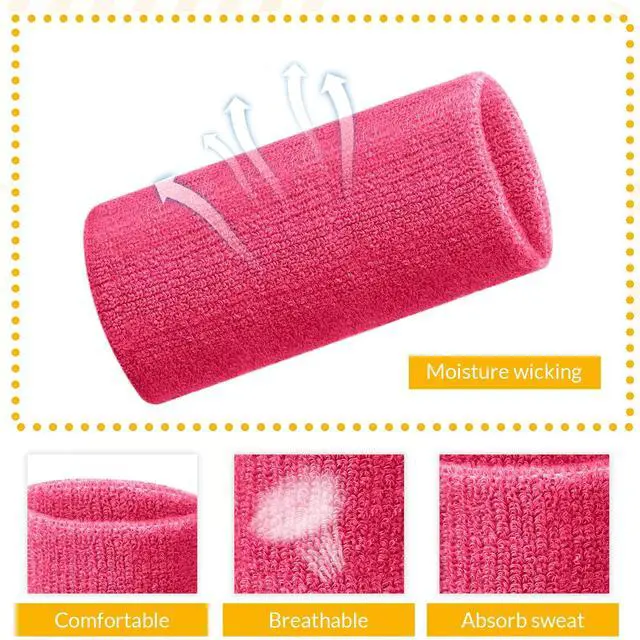 Alt view image 3 of 6 - 4 Inch Wrist Sweat Bands for Men Women Absorbent Tennis Wristbands Cotton Terry Cloth Sports Wrist Sweatbands for Tennis Basketball Football Running Gym Workout