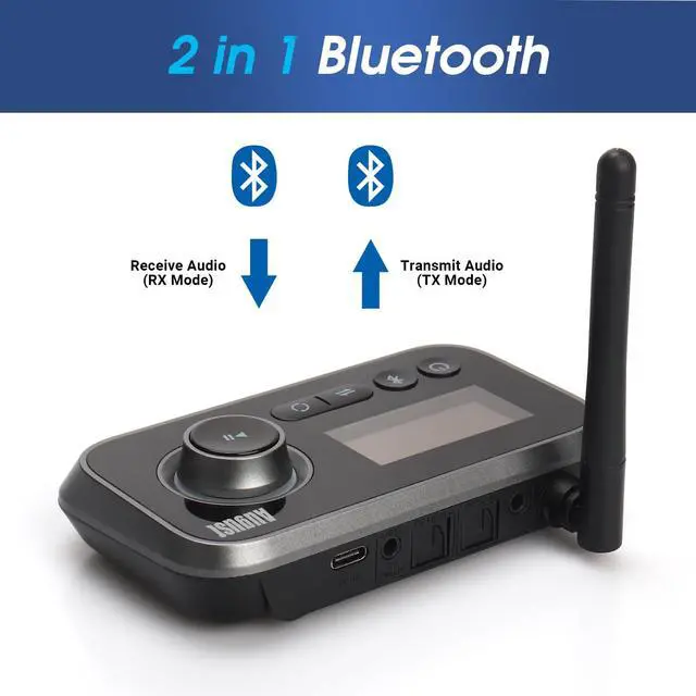 Alt view image 4 of 6 - MR280 Bluetooth 5.0 Audio Transmitter Receiver | Dual Connection for TV Headphones and Hifi Speakers, Multipoint, Low Latency, Stereo, Volume Control, Optical RCA Jack 3.5mm