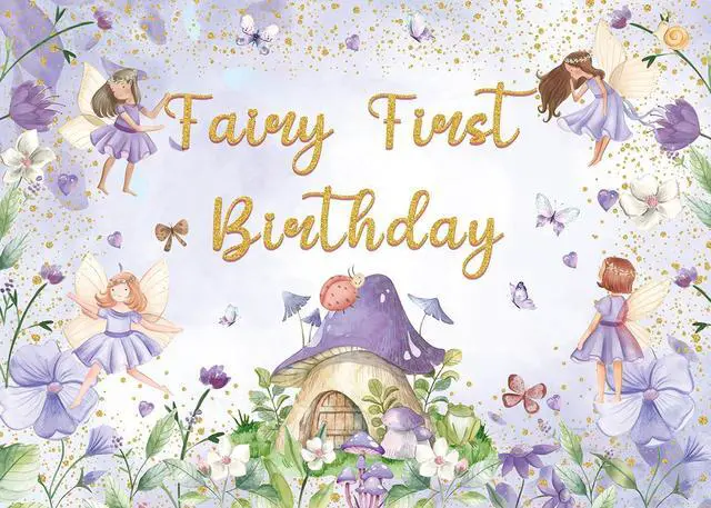 Alt view image 6 of 6 - Purple Fairy First Birthday Backdrop 8x6ft | Floral Fairy Girls 1st Photography Background Purple Tale Theme Birthday Party Decorations