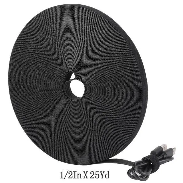 Alt view image 3 of 6 - Cable Ties Reusable Straps Cable Wire Management Roll Black Fastening Double Sided Hook and Loop Tape (1/2inch)