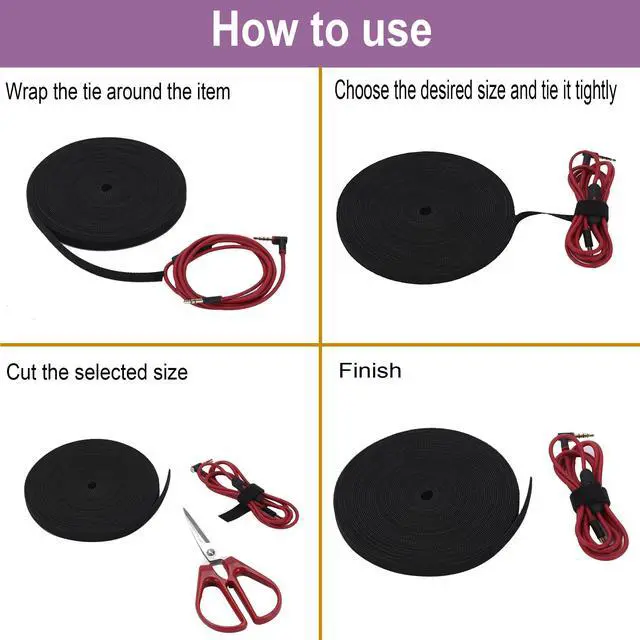 Alt view image 6 of 6 - Cable Ties Reusable Straps Cable Wire Management Roll Black Fastening Double Sided Hook and Loop Tape (1/2inch)