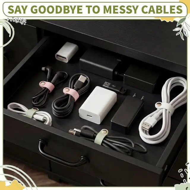 Alt view image 6 of 6 - 52 Pieces PU Leather Cable Strap, Earbud Cord Organizer, PU Leather Handmade Portable USB Cord Holder, Earphone Tie Cable Management,for Home, Travel,School, Office (Green,Pink,White)