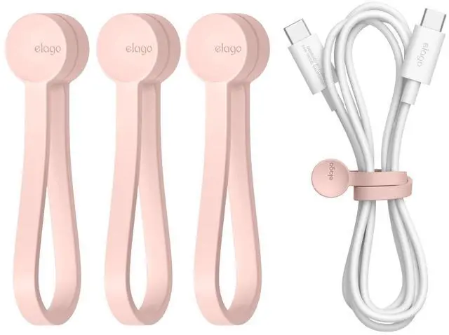 Main image of 3 Pack Magnetic Cable Ties | Premium Silicone Cord Organizer, Reusable Strong Magnet Cable Organizer, Elegant Desk Management Solution (Lovely Pink)