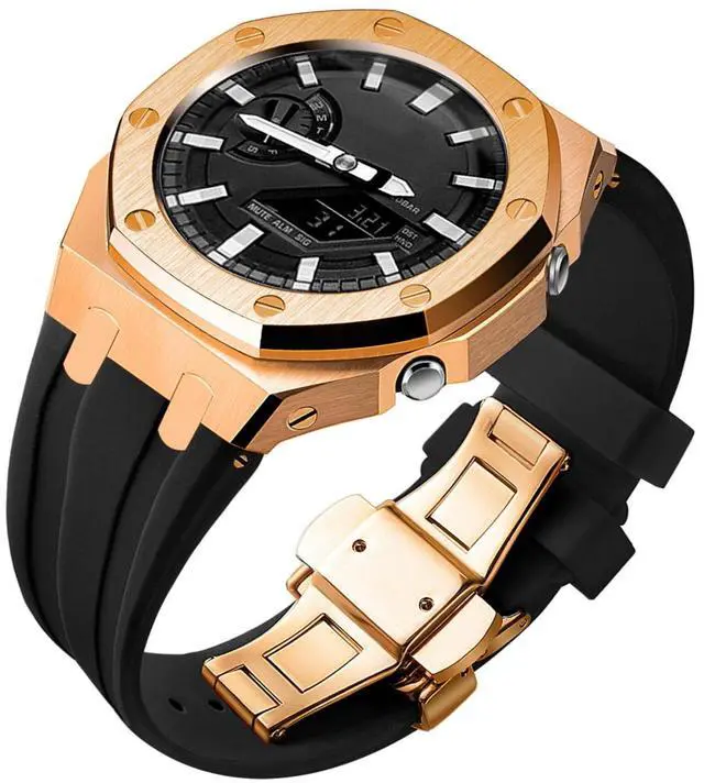 Main image of Ga2100 Band Case Strap Mod Kit,Pink Gold Stainless Steel Metal Case Bezel 9 match Color Silicone Band Strap Parts Compatible With Casio G shock Ga-2100 Ga-2110 GAB-2100