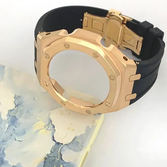 Alt view image 2 of 6 - Ga2100 Band Case Strap Mod Kit,Pink Gold Stainless Steel Metal Case Bezel 9 match Color Silicone Band Strap Parts Compatible With Casio G shock Ga-2100 Ga-2110 GAB-2100