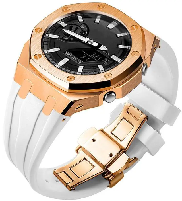 Main image of Ga2100 Band Case Strap Mod Kit,Pink Gold Stainless Steel Metal Case Bezel 9 match Color Silicone Band Strap Parts Compatible With Casio G shock Ga-2100 Ga-2110 GAB-2100
