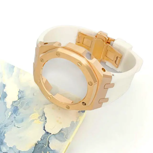 Alt view image 2 of 6 - Ga2100 Band Case Strap Mod Kit,Pink Gold Stainless Steel Metal Case Bezel 9 match Color Silicone Band Strap Parts Compatible With Casio G shock Ga-2100 Ga-2110 GAB-2100