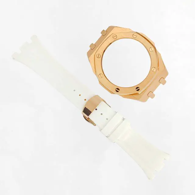 Alt view image 3 of 6 - Ga2100 Band Case Strap Mod Kit,Pink Gold Stainless Steel Metal Case Bezel 9 match Color Silicone Band Strap Parts Compatible With Casio G shock Ga-2100 Ga-2110 GAB-2100