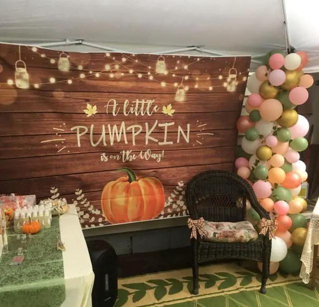 Alt view image 2 of 7 - Fall Little Pumpkin Baby Shower Backdrop Baby Shower Decorations | 10x8 ft A Little Pumpkin is on The Way Background