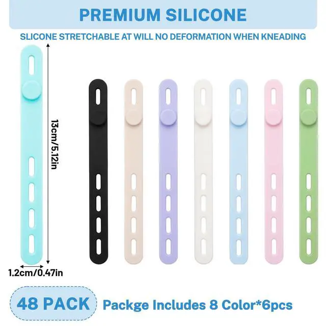Alt view image 2 of 6 - 48 Pcs Silicone Cable Ties Reusable Cord Organizer with 4-hole | Colorful Cable Wraps High Elasticity for Electrical Cords Organizer for Chargers Power Cords Travel Home Office Earphone