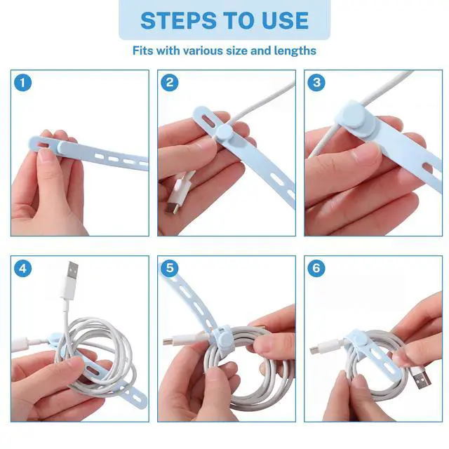 Alt view image 4 of 6 - 48 Pcs Silicone Cable Ties Reusable Cord Organizer with 4-hole | Colorful Cable Wraps High Elasticity for Electrical Cords Organizer for Chargers Power Cords Travel Home Office Earphone