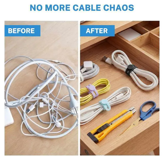 Alt view image 5 of 6 - 48 Pcs Silicone Cable Ties Reusable Cord Organizer with 4-hole | Colorful Cable Wraps High Elasticity for Electrical Cords Organizer for Chargers Power Cords Travel Home Office Earphone