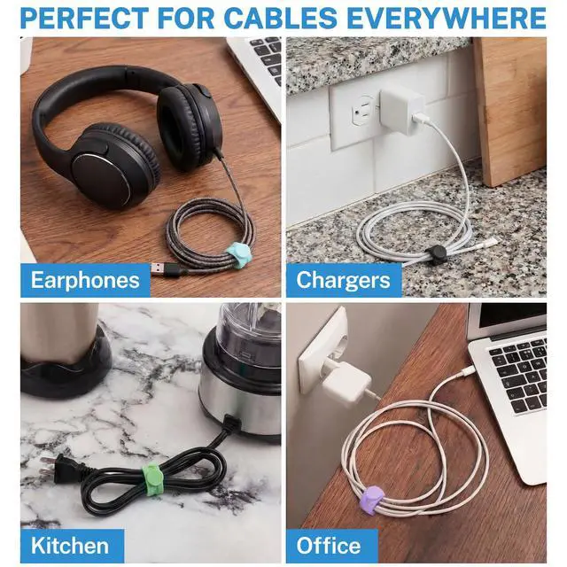 Alt view image 6 of 6 - 48 Pcs Silicone Cable Ties Reusable Cord Organizer with 4-hole | Colorful Cable Wraps High Elasticity for Electrical Cords Organizer for Chargers Power Cords Travel Home Office Earphone
