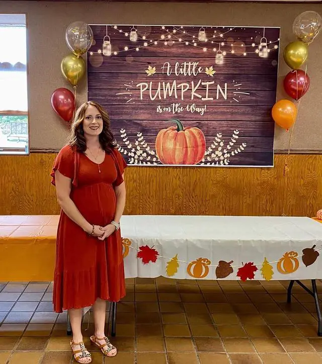 Alt view image 5 of 7 - Fall Little Pumpkin Baby Shower Backdrop Baby Shower Decorations | 10x8 ft A Little Pumpkin is on The Way Background
